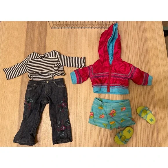 American Girl Outfits 5 Pieces Jacket Shorts Sandals Top Jeans - Picture 1 of 8